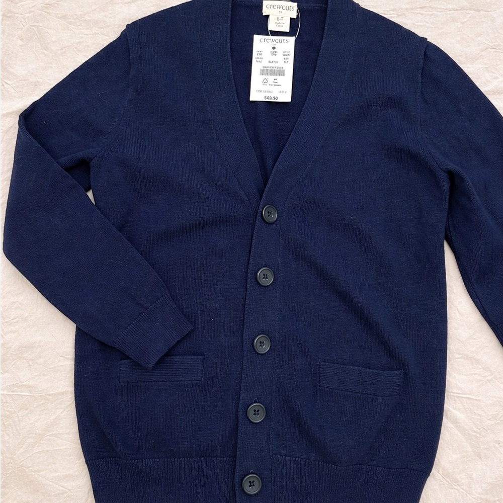Crewcuts Kid Navy Blue Button Cardigan Sweater